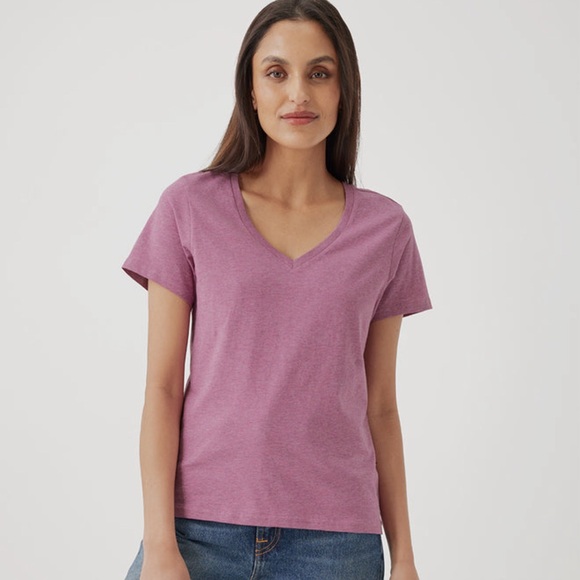 NWT Pact 100% Organic Cotton Rosebud Heather V Neck Softspun Tee Shirt - Picture 2 of 5